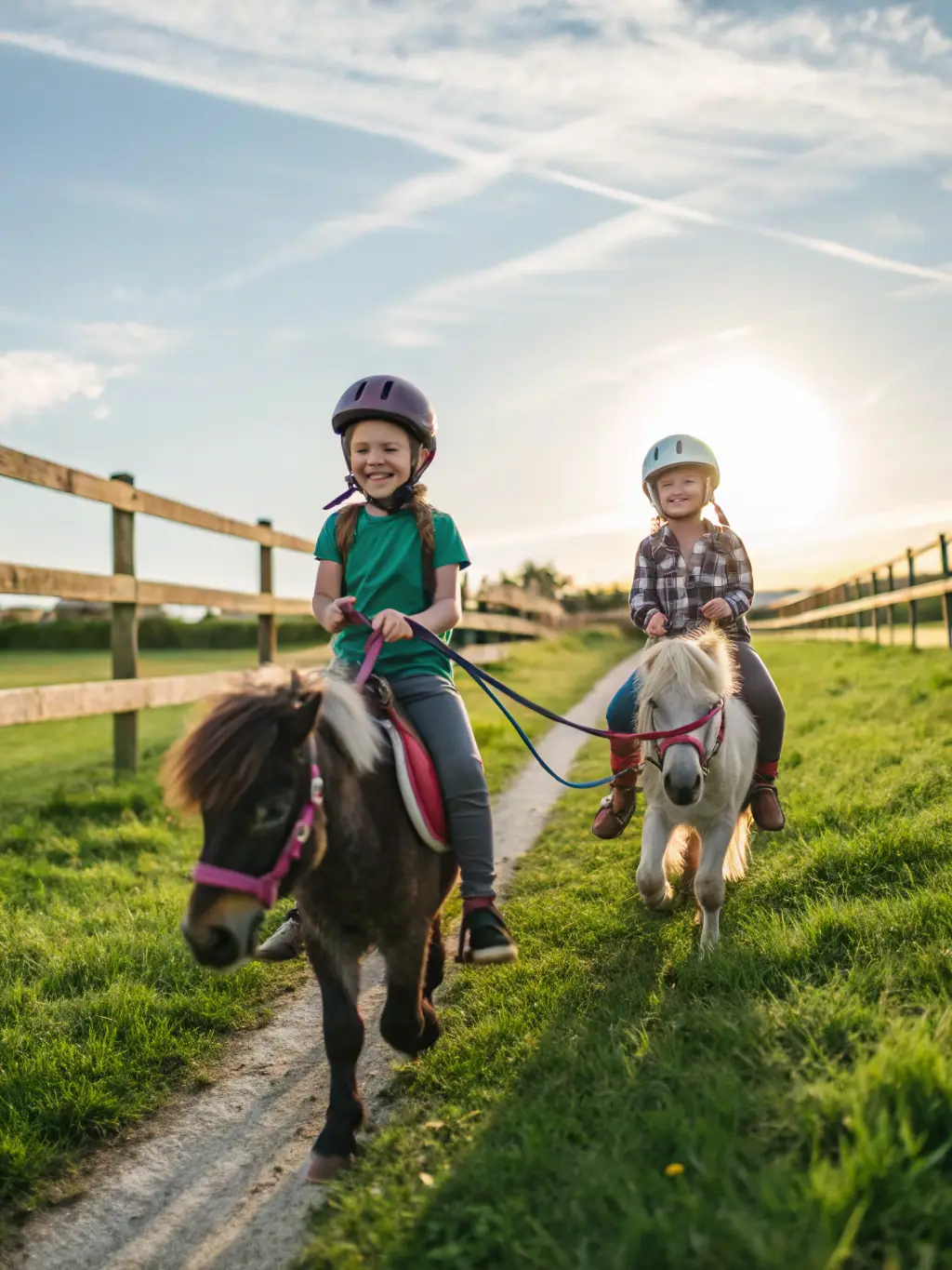 A photograph capturing a group of young riders participating in a beginner's equestrian class, showcasing the supportive and inclusive environment of the program.